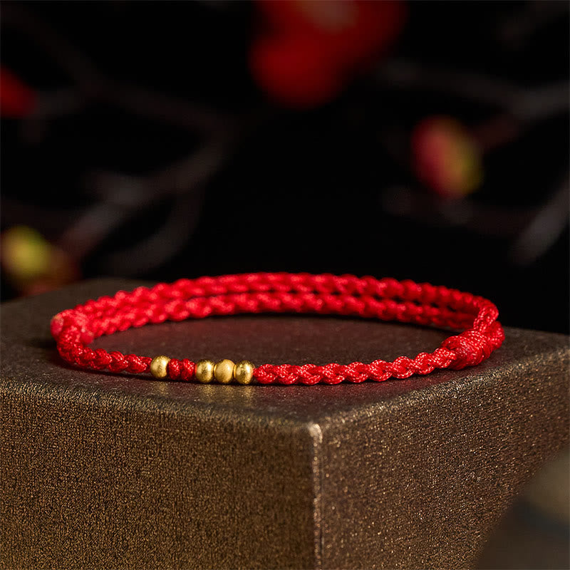 925 Sterling Silver Plated Gold Beads Red String Connection Adjustable Bracelet