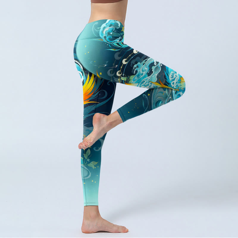Dreamy Lively Phoenix Cloud Pattern Print Gym Leggings Women's Yoga Pants