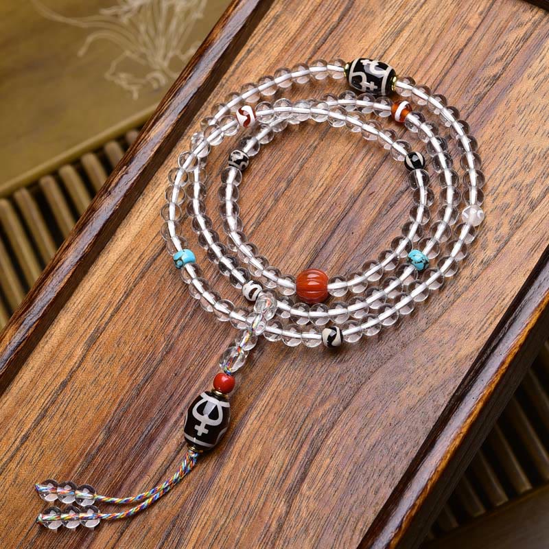108 Beads Liuli Crystal Dzi Bead Agate Blessings Tassel Mala