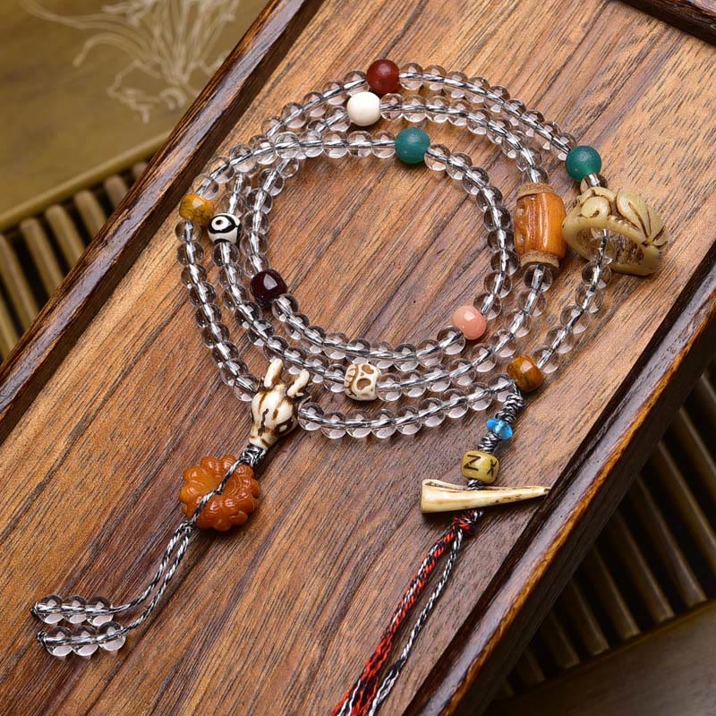 108 Beads Liuli Crystal Dzi Bead Agate Blessings Tassel Mala