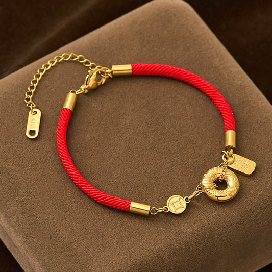 Peace Buckle Attract Fortune Charm Titanium Steel Red String Connection Bracelet