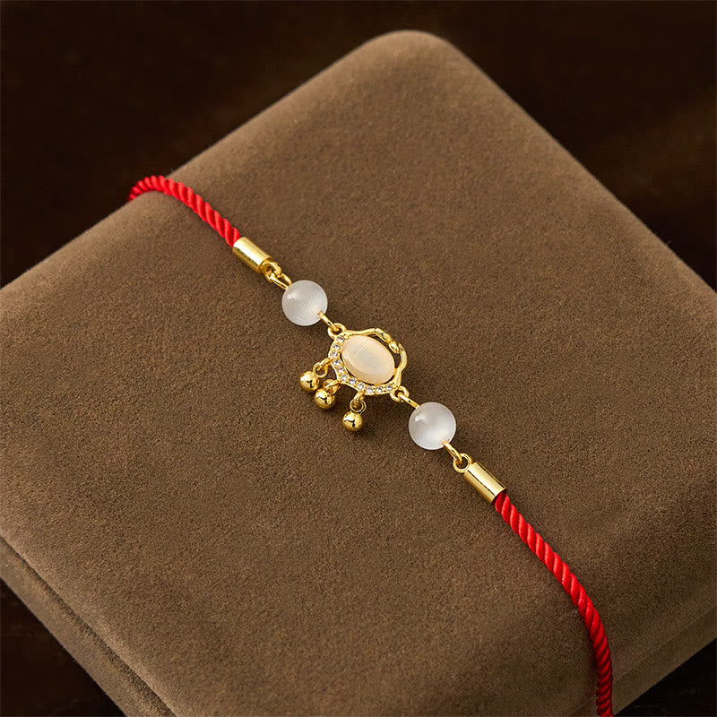Chinese Lock Charm Cat's Eye Red String Copper Plated Gold Protection Bracelet
