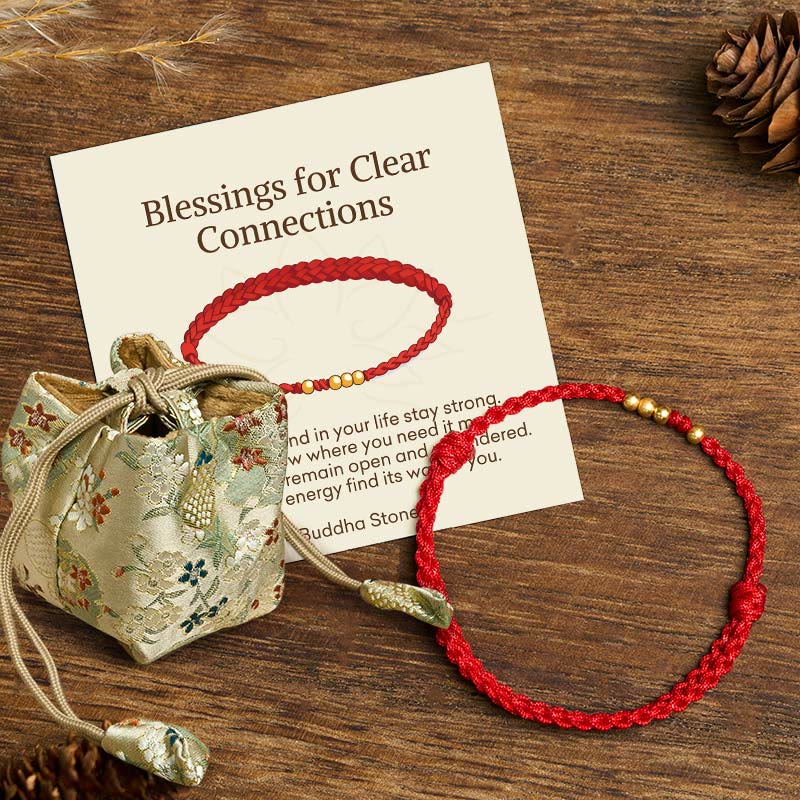 "Blessings for Clear Connections" 925 Sterling Silver Plated Gold Beads Red String Bracelet Includes Gift Message Card