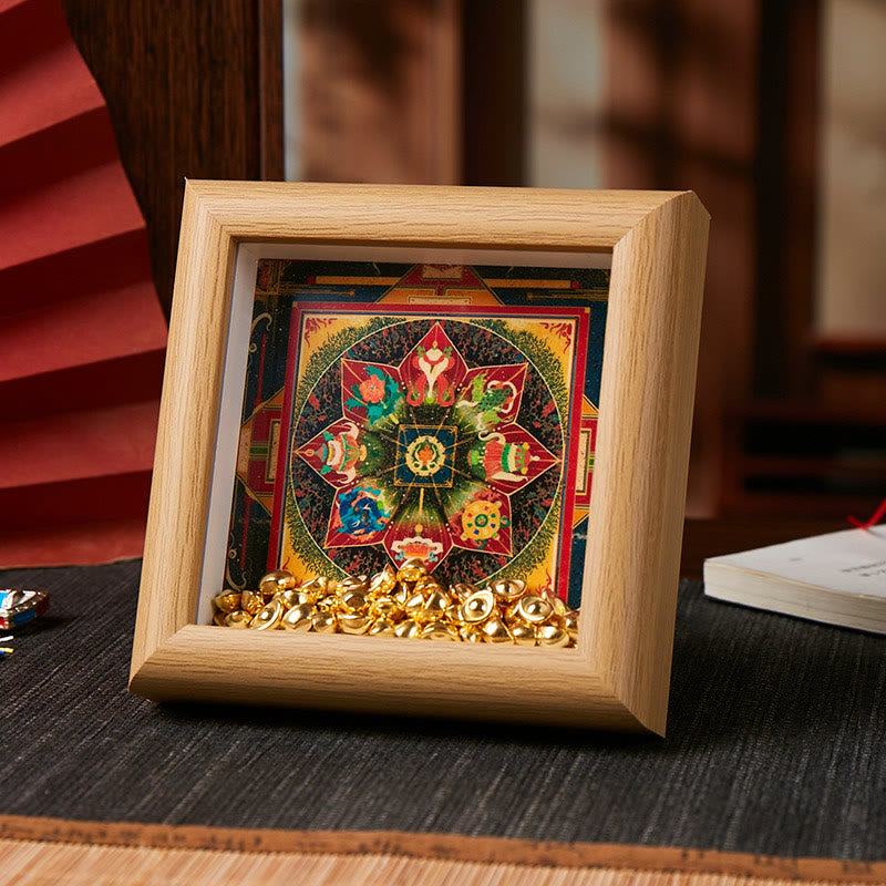Tibetan Om Mani Padme Hum Golden Ingot Thangka Photo Frame Ornament Home Decor