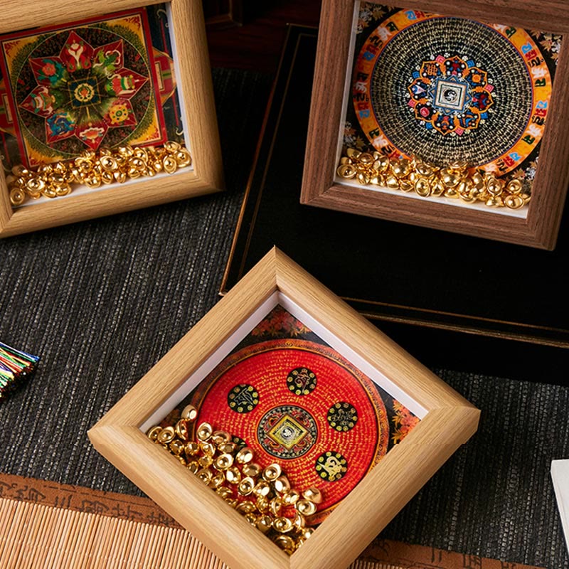 Tibetan Om Mani Padme Hum Golden Ingot Thangka Photo Frame Ornament Home Decor