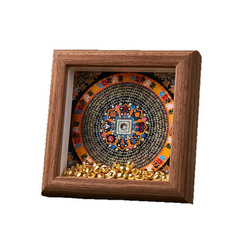 Tibetan Om Mani Padme Hum Golden Ingot Thangka Photo Frame Ornament Home Decor