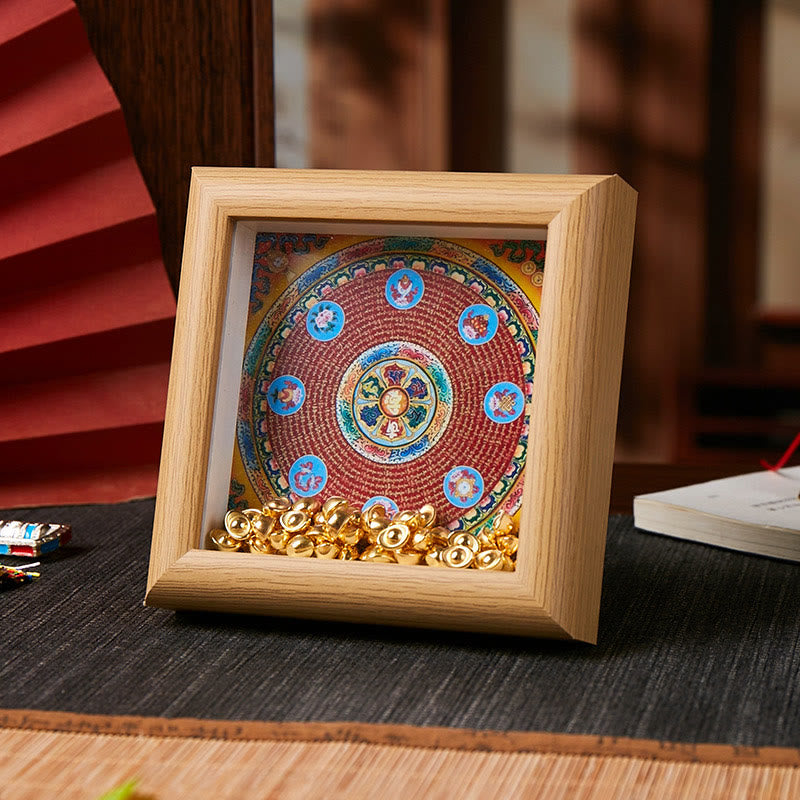 Tibetan Om Mani Padme Hum Golden Ingot Thangka Photo Frame Ornament Home Decor