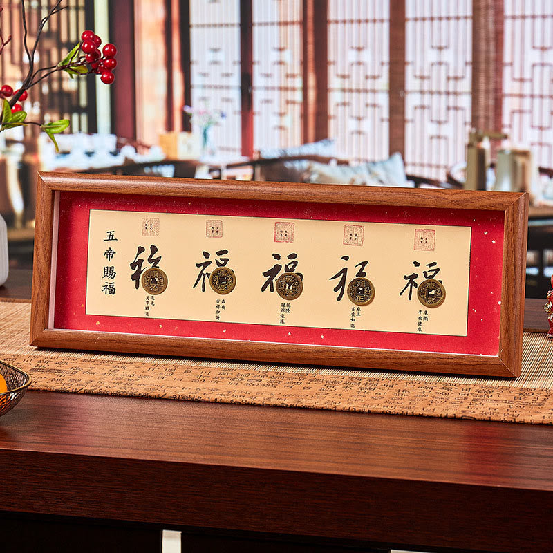 Fu Character Five-Emperor Coins Lucky Fortune Photo Frame Ornament Home Decor