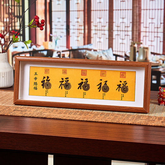 Fu Character Five-Emperor Coins Lucky Fortune Photo Frame Ornament Home Decor