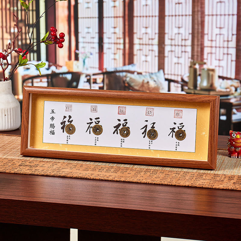 Fu Character Five-Emperor Coins Lucky Fortune Photo Frame Ornament Home Decor
