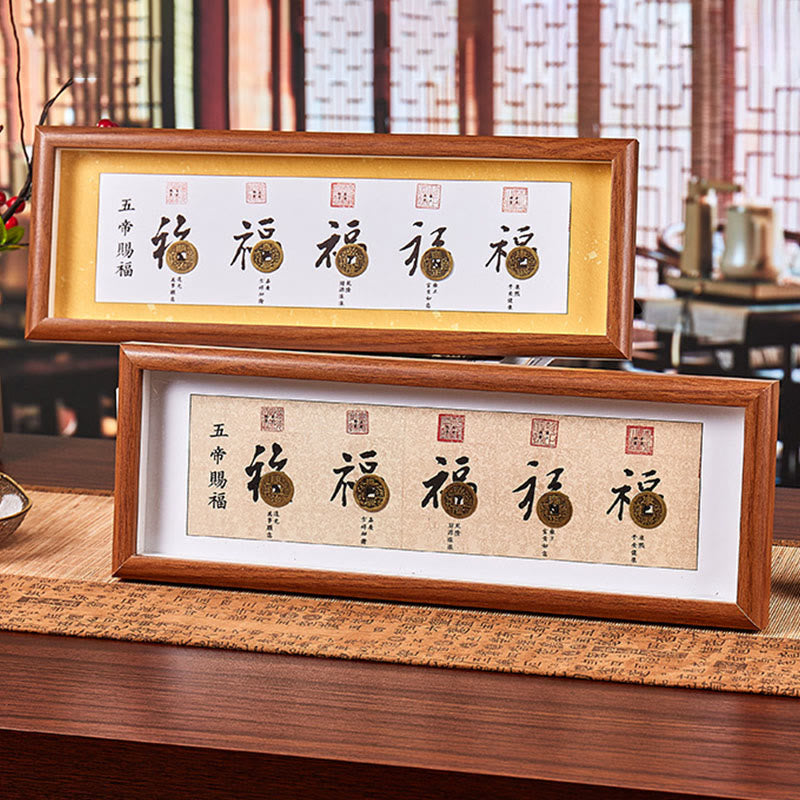 Fu Character Five-Emperor Coins Lucky Fortune Photo Frame Ornament Home Decor