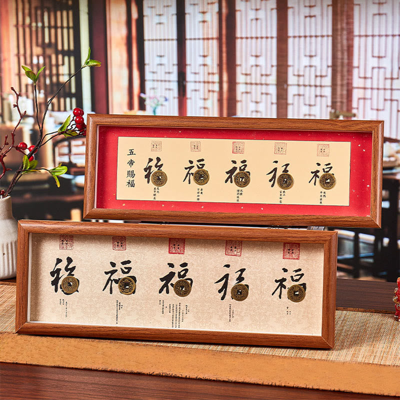 Fu Character Five-Emperor Coins Lucky Fortune Photo Frame Ornament Home Decor