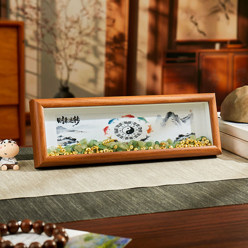 Green Crystal Bagua Koi Fish Yin Yang Symbol Golden Ingot Photo Frame Ornament Home Decor