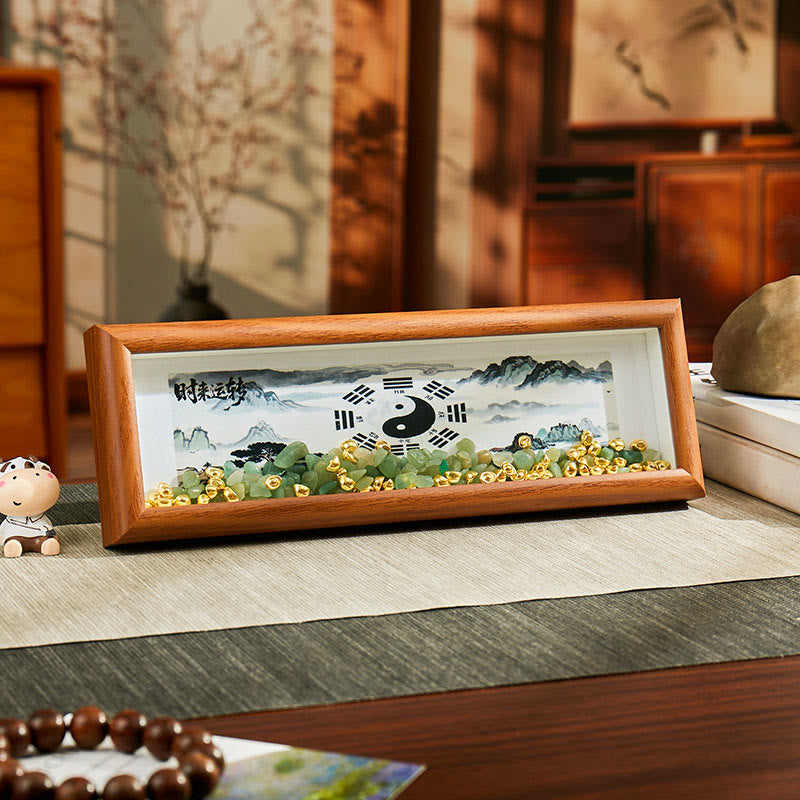 Green Crystal Bagua Koi Fish Yin Yang Symbol Golden Ingot Photo Frame Ornament Home Decor