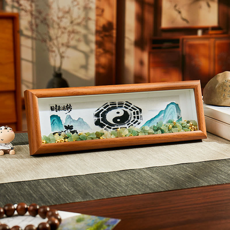Green Crystal Bagua Koi Fish Yin Yang Symbol Golden Ingot Photo Frame Ornament Home Decor
