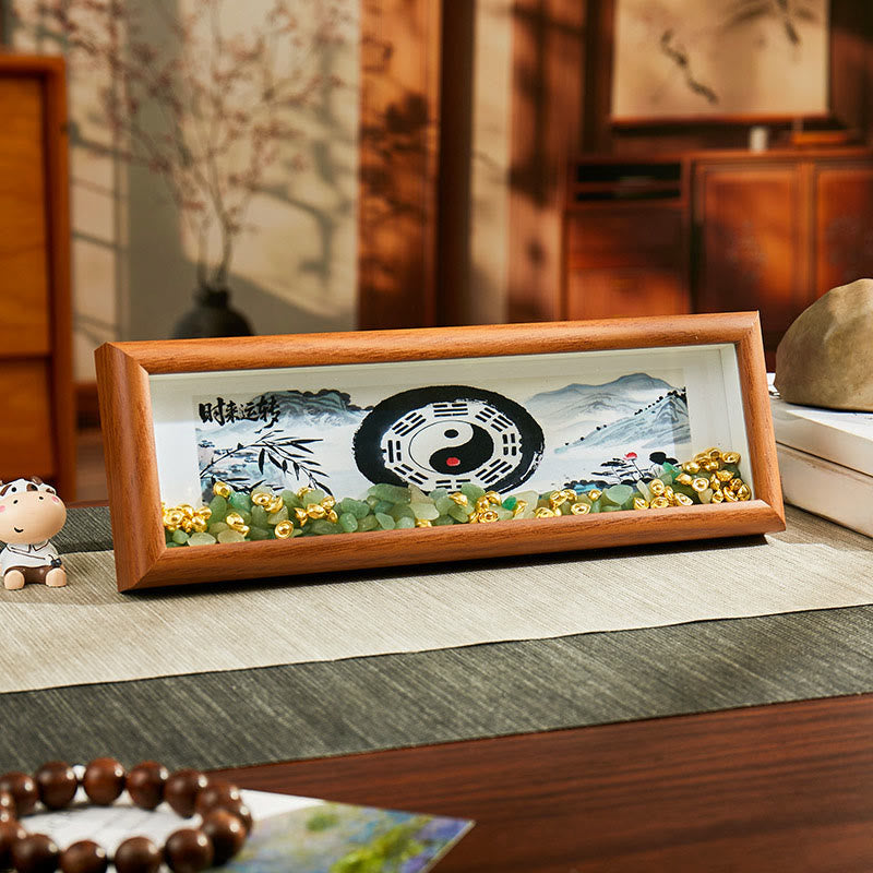 Green Crystal Bagua Koi Fish Yin Yang Symbol Golden Ingot Photo Frame Ornament Home Decor
