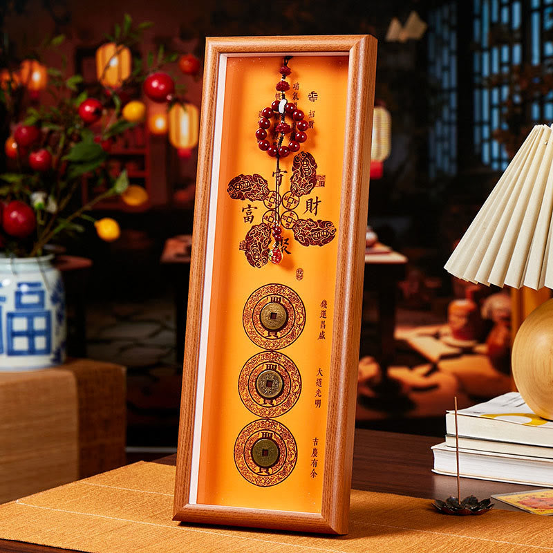 Copper Coins Cinnabar Attract Fortune Blessing Photo Frame Ornament Home Decor