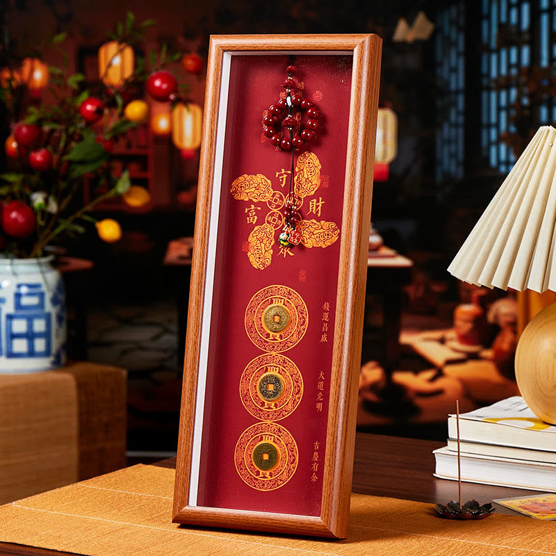 Copper Coins Cinnabar Attract Fortune Blessing Photo Frame Ornament Home Decor