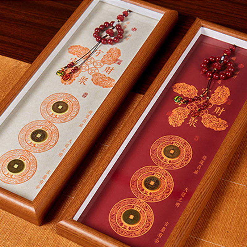 Copper Coins Cinnabar Attract Fortune Blessing Photo Frame Ornament Home Decor
