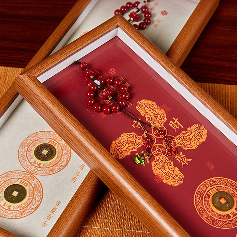Copper Coins Cinnabar Attract Fortune Blessing Photo Frame Ornament Home Decor