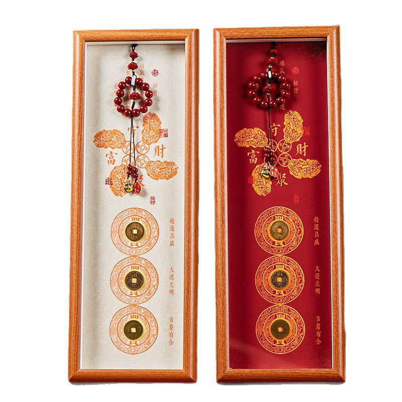 Copper Coins Cinnabar Attract Fortune Blessing Photo Frame Ornament Home Decor