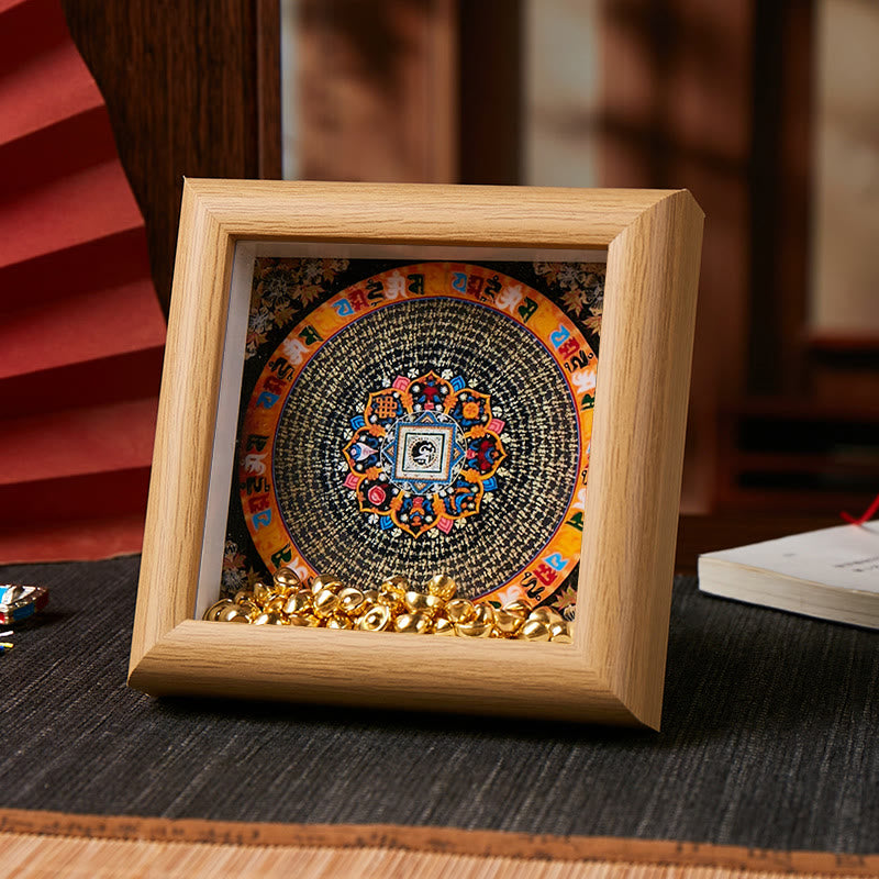 Tibetan Om Mani Padme Hum Golden Ingot Thangka Photo Frame Ornament Home Decor