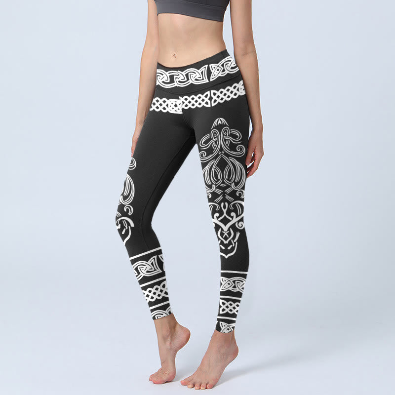 Symmetrical Celtic Knot Pattern Print Gym Leggings Women's Yoga Pants