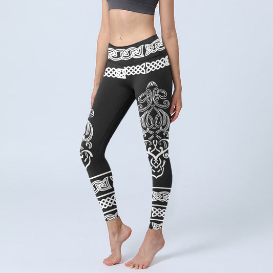 Symmetrical Celtic Knot Pattern Print Gym Leggings Women's Yoga Pants