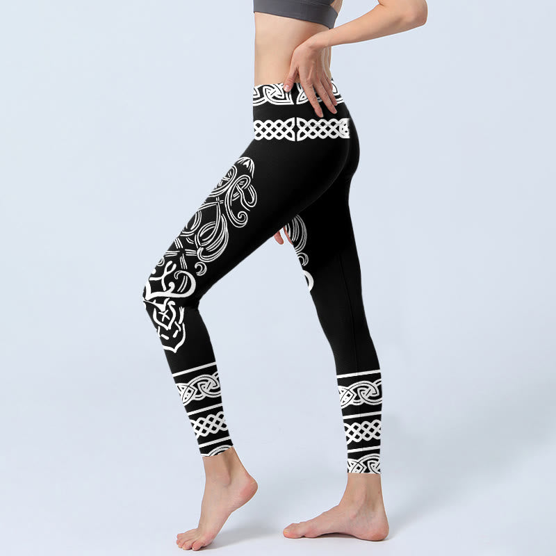 Symmetrical Celtic Knot Pattern Print Gym Leggings Women's Yoga Pants