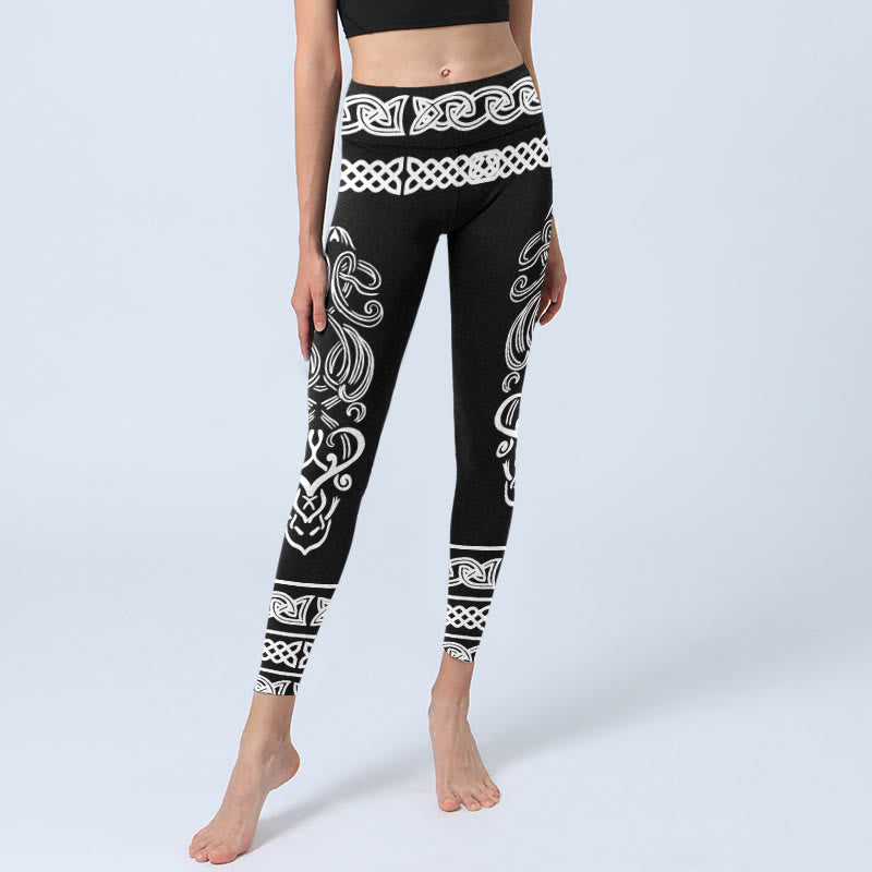 Symmetrical Celtic Knot Pattern Print Gym Leggings Women's Yoga Pants