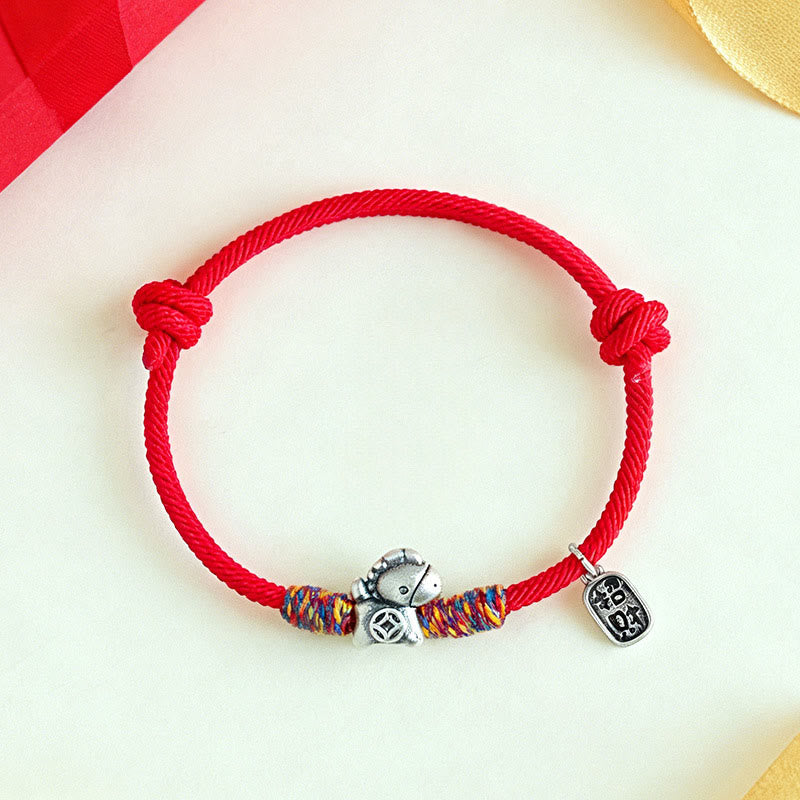 999 Sterling Silver Year Of The Horse Fu Character Attract Fortune String Rope Luck Bracelet