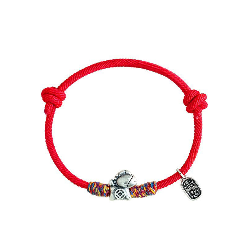 999 Sterling Silver Year Of The Horse Fu Character Attract Fortune String Rope Luck Bracelet