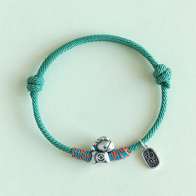 999 Sterling Silver Year Of The Horse Fu Character Attract Fortune String Rope Luck Bracelet