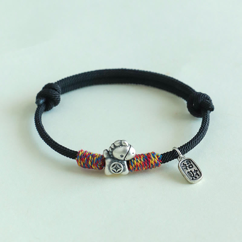 999 Sterling Silver Year Of The Horse Fu Character Attract Fortune String Rope Luck Bracelet