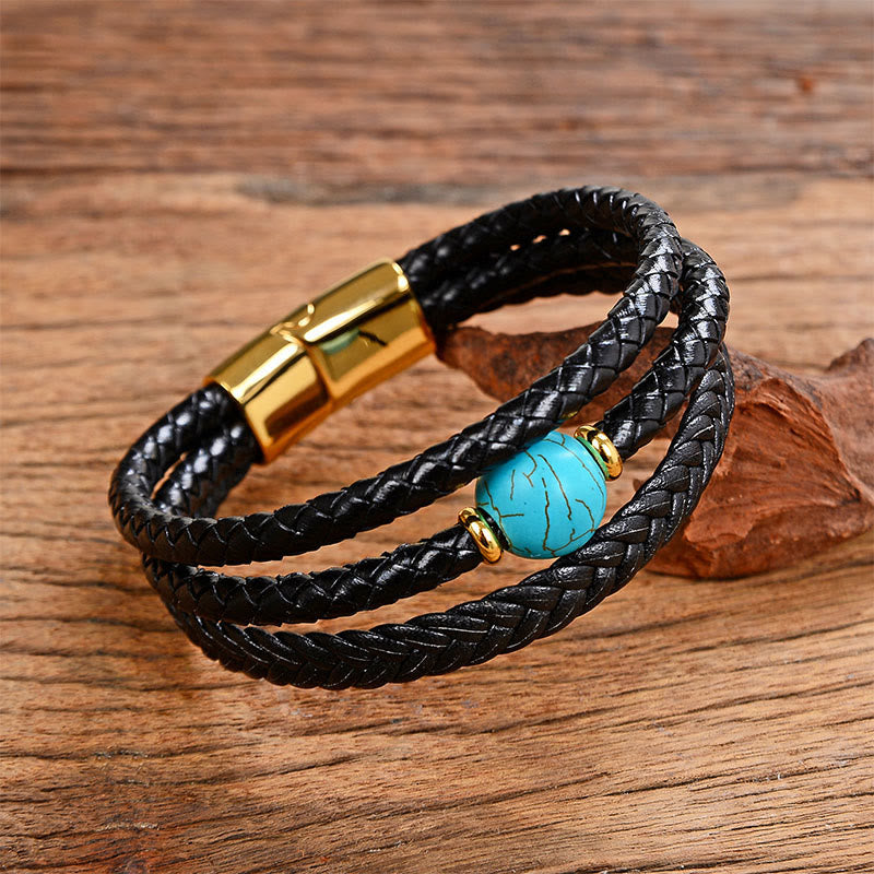 Multicolored Bead Green Tiger Eye Amethyst Craved Six True Words Leather Balance Bracelet