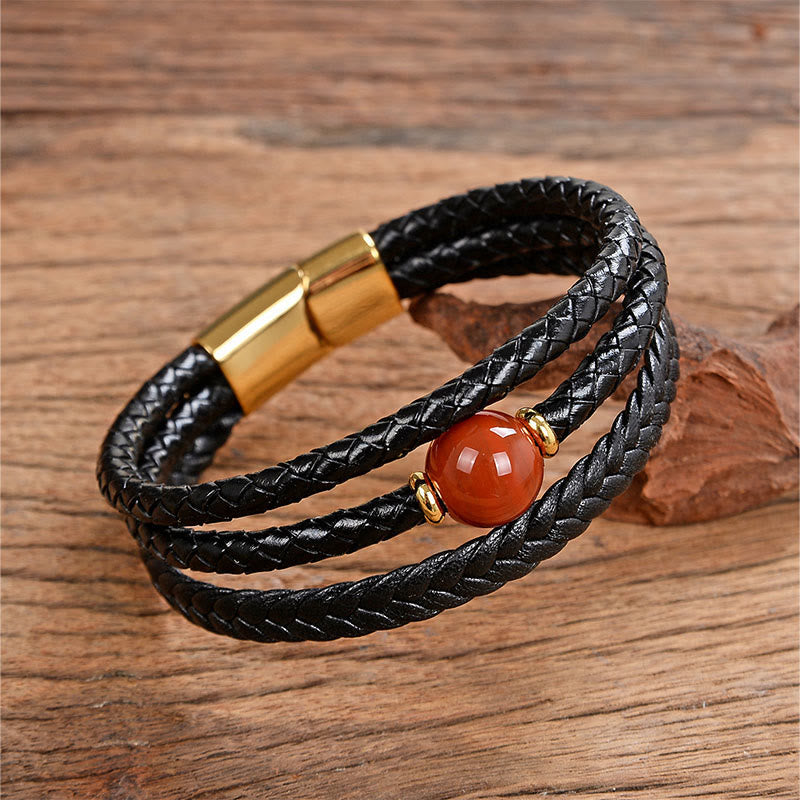 Multicolored Bead Green Tiger Eye Amethyst Craved Six True Words Leather Balance Bracelet