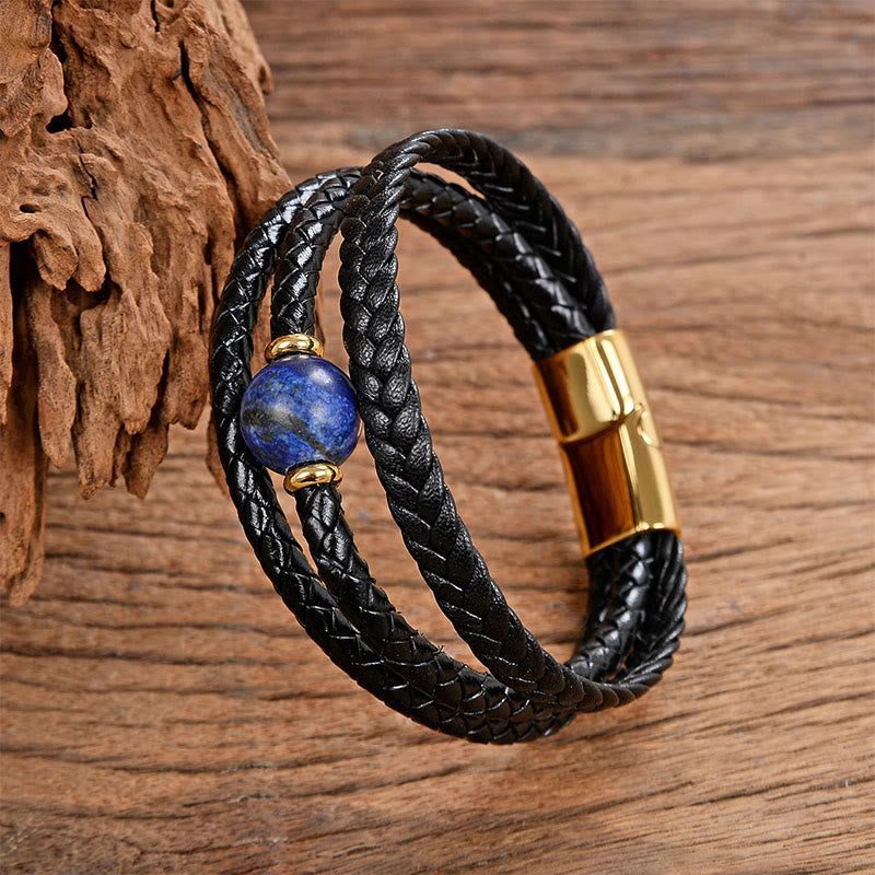 Multicolored Bead Green Tiger Eye Amethyst Craved Six True Words Leather Balance Bracelet