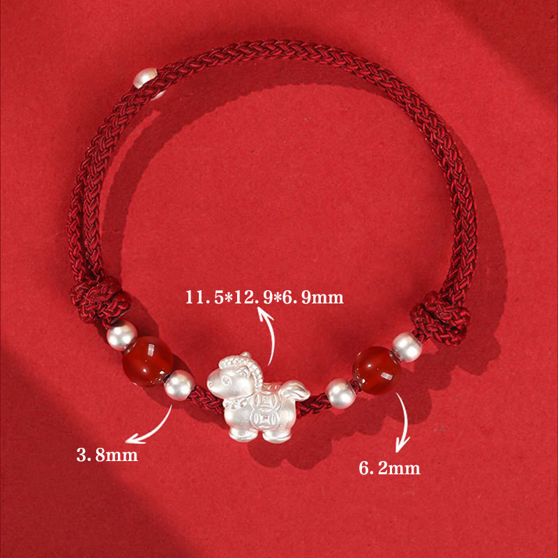 999 Sterling Silver Red Agate Year Of The Horse Prosperity String Bracelet
