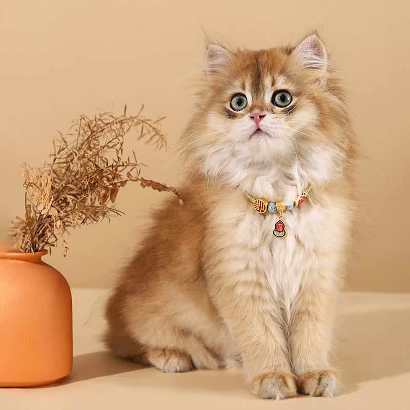 Metal Pendant Red String Peace Joy Blessing Protection Adjustable Cats Small Dogs Pet Collar