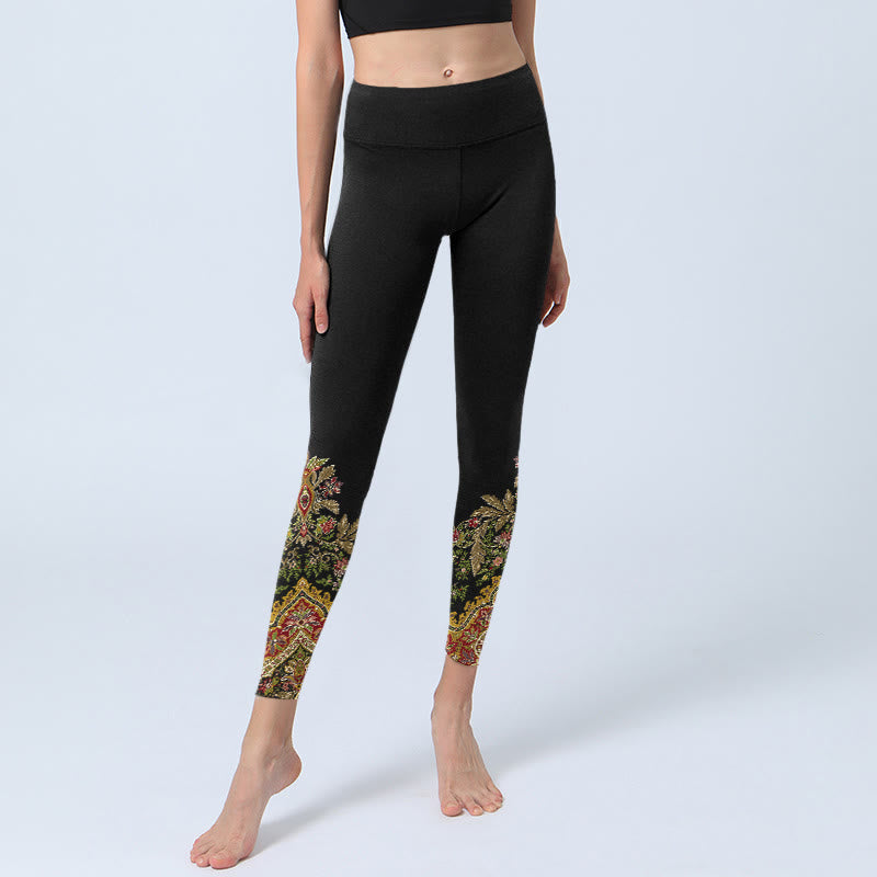 Delicate Warm Tones Flower Leaf Pattern Print Gym Leggings Women's Yoga Pants