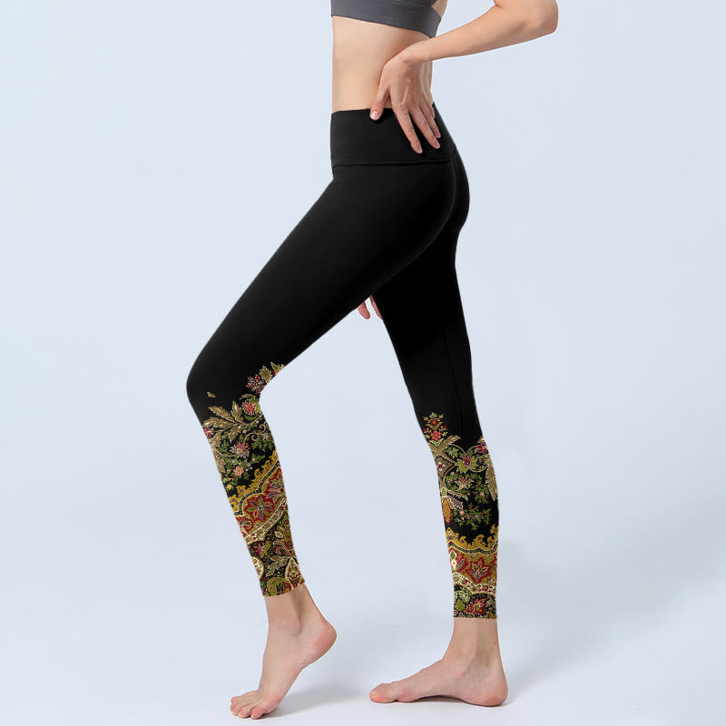 Delicate Warm Tones Flower Leaf Pattern Print Gym Leggings Women's Yoga Pants