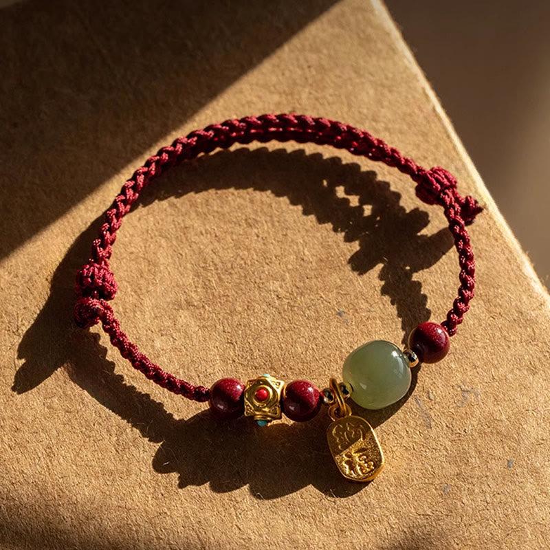 Lucky Fortune Charm Hetian Cyan Jade White Jade Multicolored Braided String Prosperity Bracelet