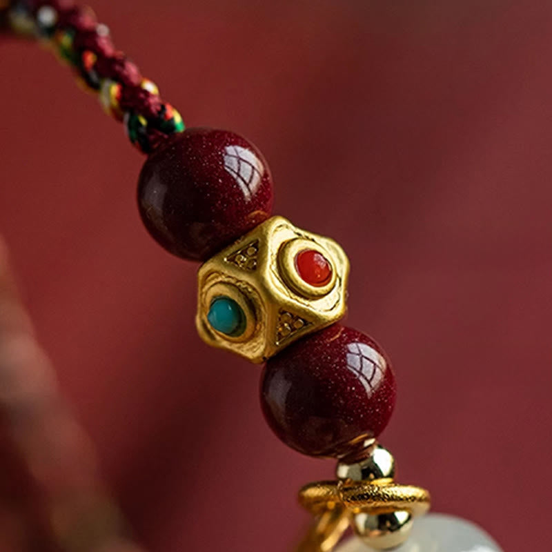 Lucky Fortune Charm Hetian Cyan Jade White Jade Multicolored Braided String Prosperity Bracelet