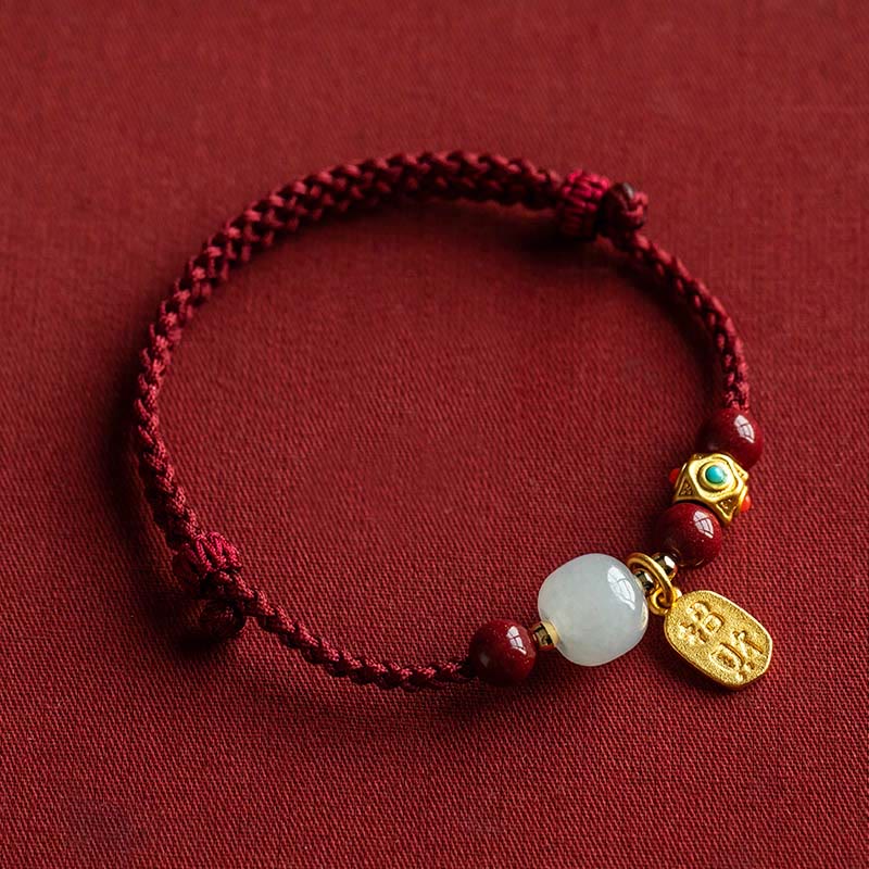 Lucky Fortune Charm Hetian Cyan Jade White Jade Multicolored Braided String Prosperity Bracelet