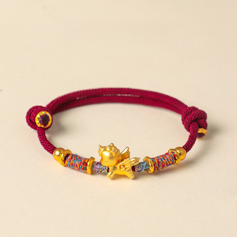 Year of the Horse 999 Sterling Silver Plated Gold Braided String Rope Protection Bracelet