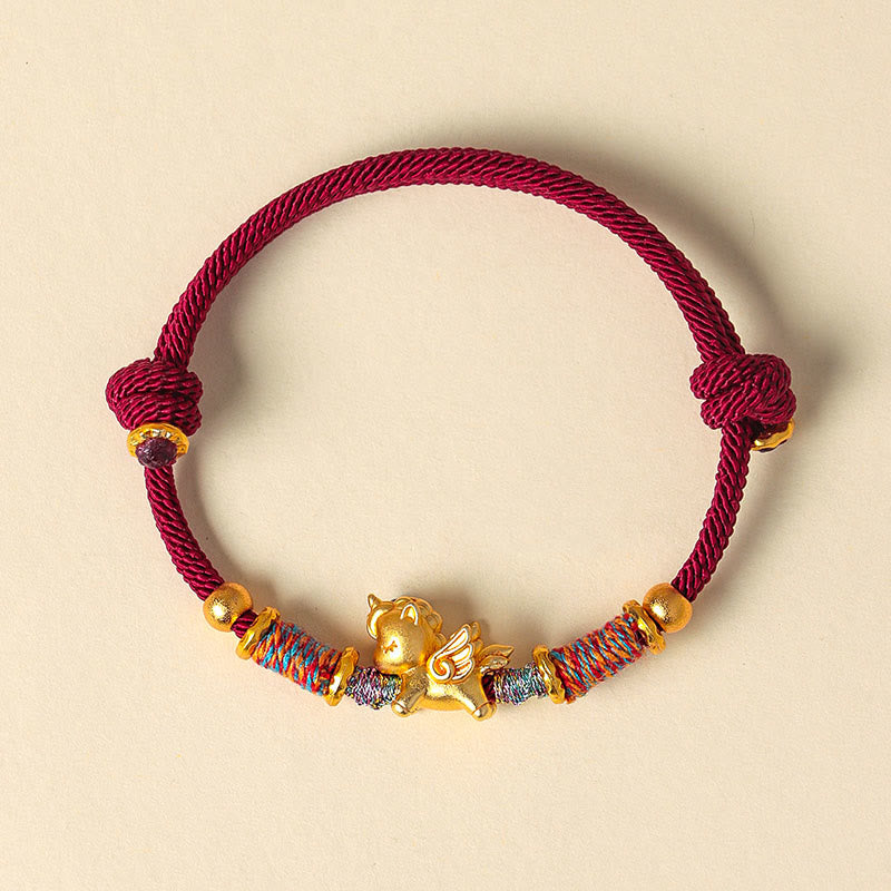 Year of the Horse 999 Sterling Silver Plated Gold Braided String Rope Protection Bracelet