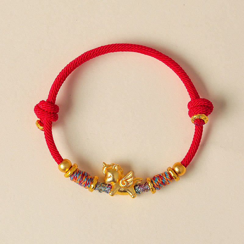 Year of the Horse 999 Sterling Silver Plated Gold Braided String Rope Protection Bracelet