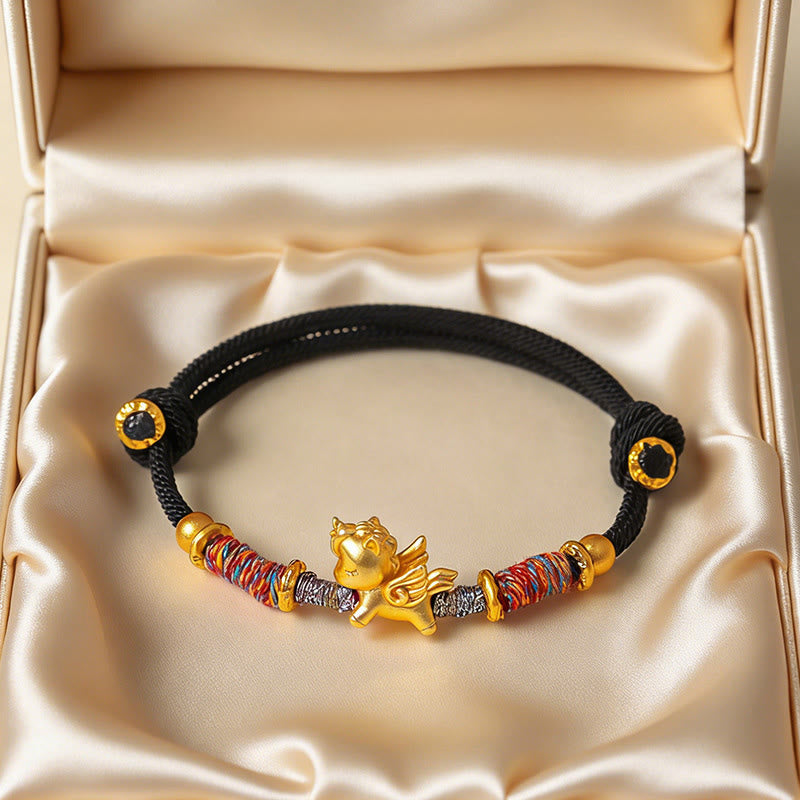 Year of the Horse 999 Sterling Silver Plated Gold Braided String Rope Protection Bracelet