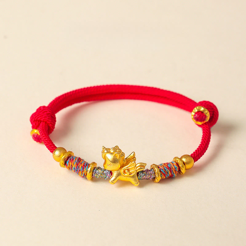 Year of the Horse 999 Sterling Silver Plated Gold Braided String Rope Protection Bracelet