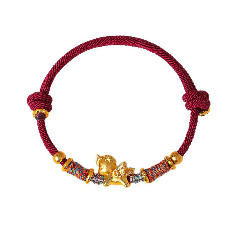 Year of the Horse 999 Sterling Silver Plated Gold Braided String Rope Protection Bracelet